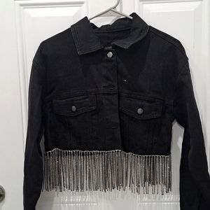 Glam Rock Black jacket with  Bedazzled Fringe